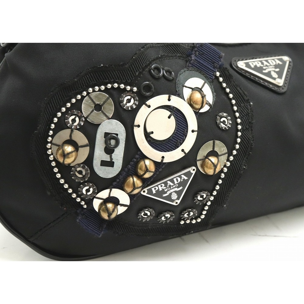 Prada Leather Patchwork Nylon Handbag Shoulder Bl… - image 8